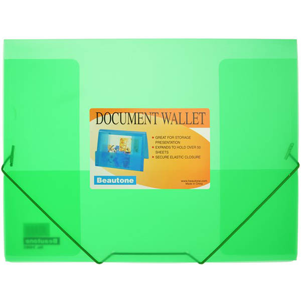 Image for BEAUTONE COOL FROST DOCUMENT WALLET A4 TRANSPARENT GREEN from Aztec Office National Melbourne