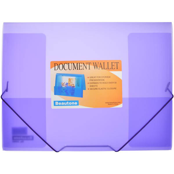 Image for BEAUTONE COOL FROST DOCUMENT WALLET A4 TRANSPARENT PURPLE from PaperChase Office National