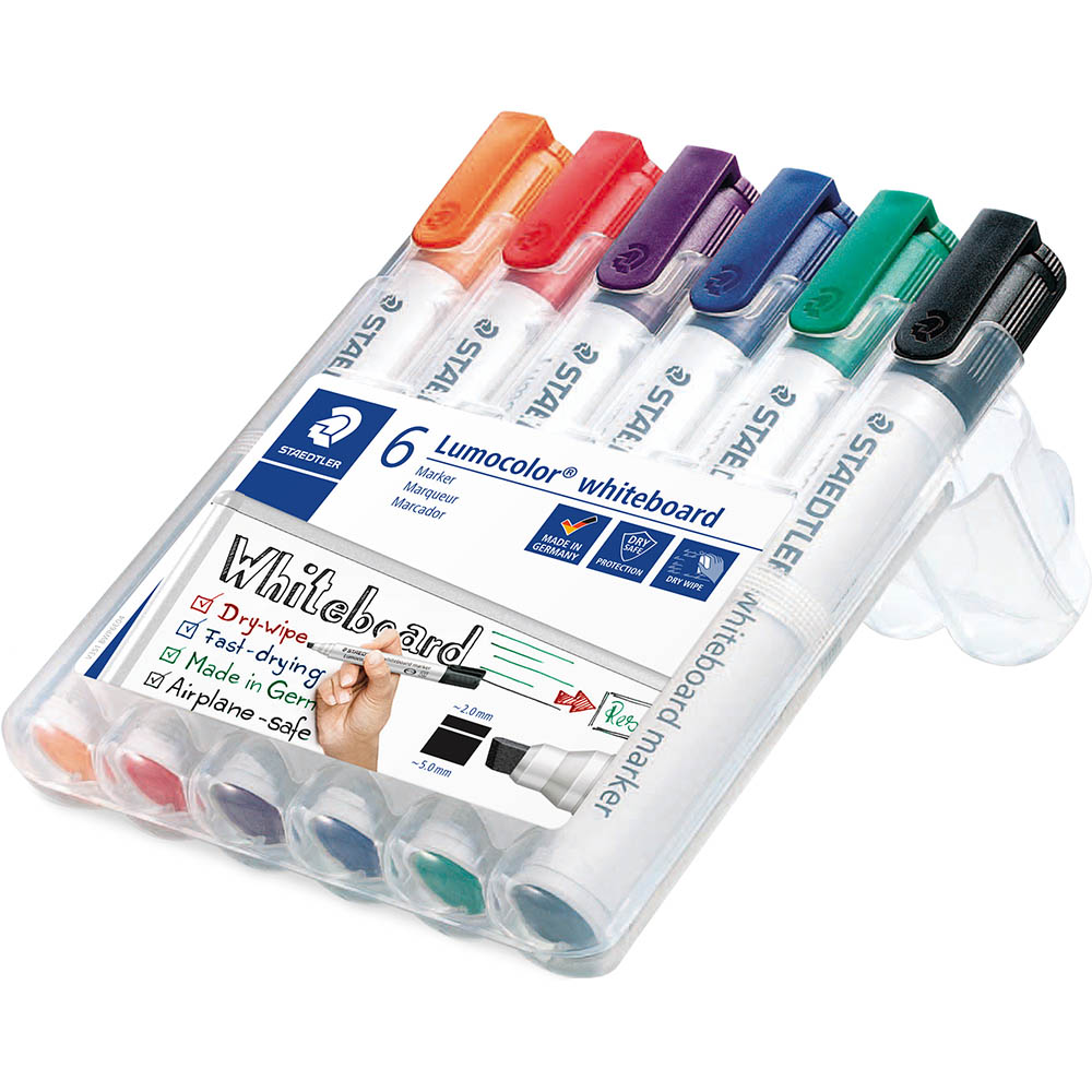 Image for STAEDTLER 351 LUMOCOLOR WHITEBOARD MARKER CHISEL ASSORTED WALLET 6 from Axsel Office National