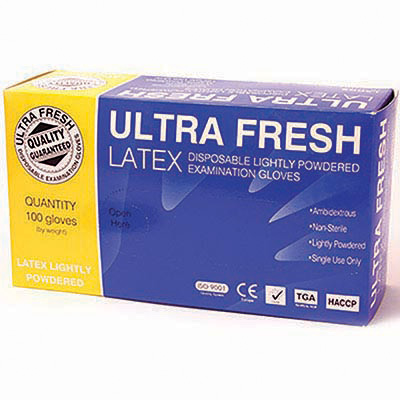 Image for ULTRA FRESH LATEX POWDER GLOVES EXTRA LARGE BOX 100 from Express Office National