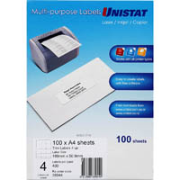 unistat 38944 multi-purpose label 4up 189 x 50.8mm pack 100