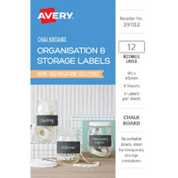 avery 39102 organisation and storage chalkboard labels rectangular 95 x 45mm pack 12