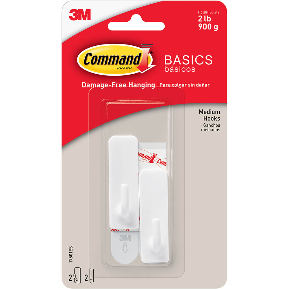 Image for COMMAND ADHESIVE HOOKS MEDIUM PACK 2 from Office National