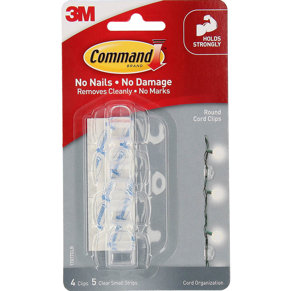 Image for COMMAND ADHESIVE ROUND CORD CLIPS CLEAR PACK 4 from PaperChase Office National