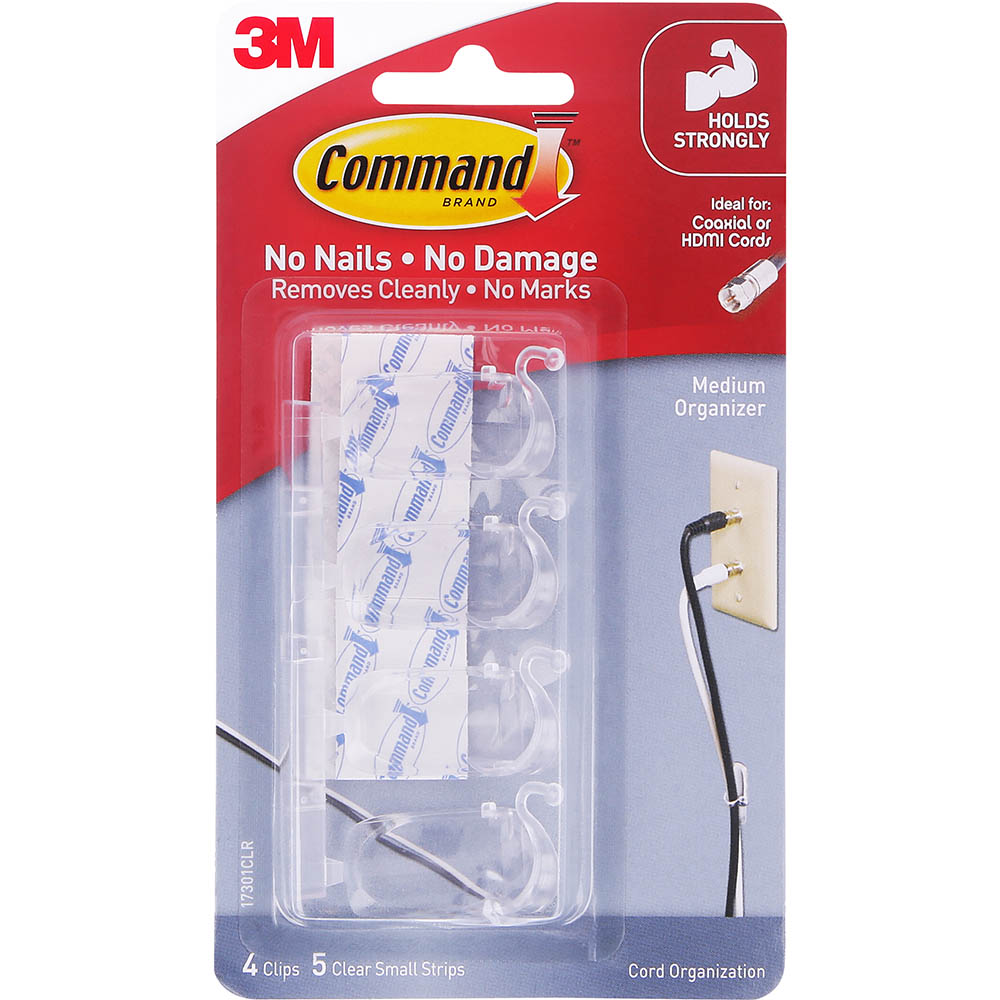 Image for COMMAND ADHESIVE CORD ORGANISER MEDIUM CLEAR PACK 4 from Surry Office National