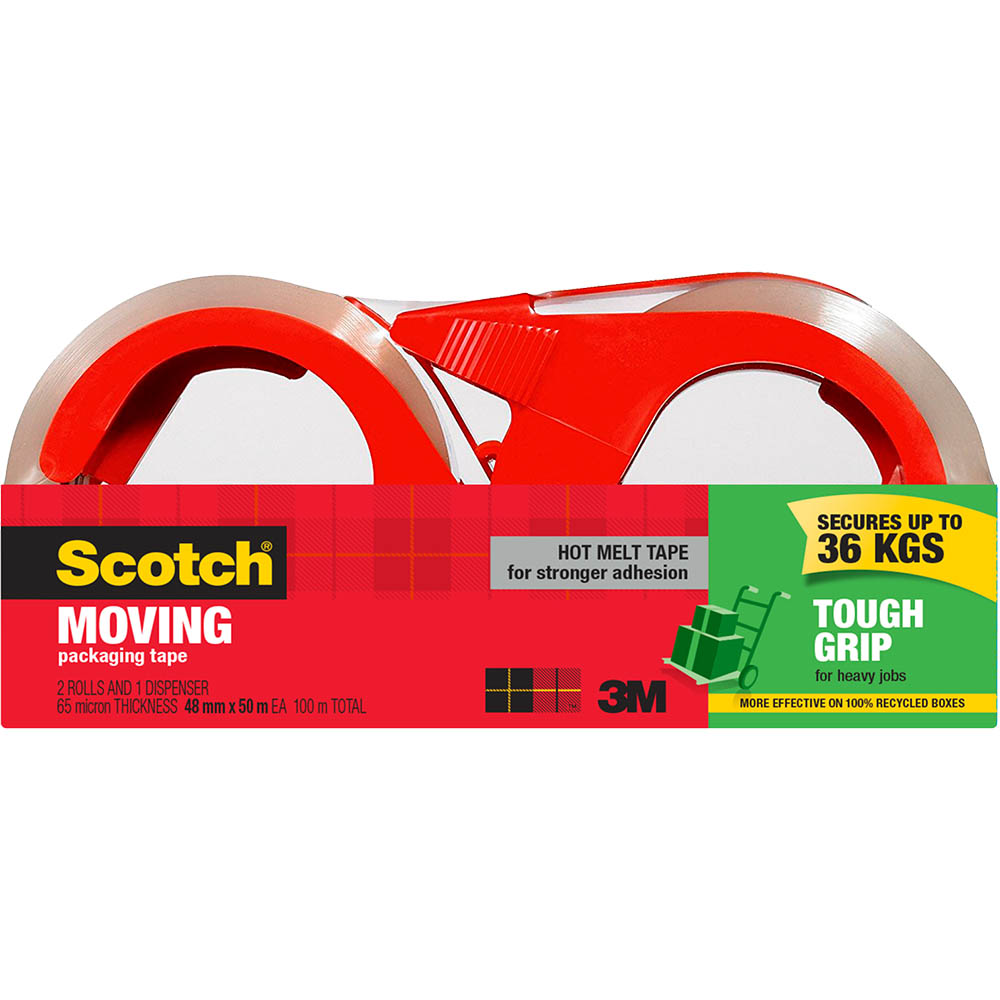 Image for SCOTCH 3500-2-1RD-AU TOUGH GRIP MOVING TAPE WITH DISPENSER 48MM X 50M PACK 2 from Aztec Office National