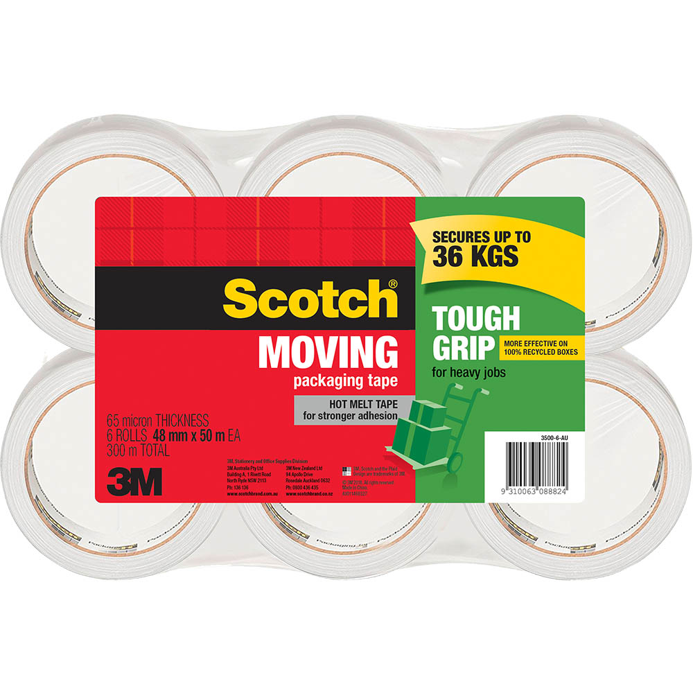 Image for SCOTCH 3500-6-AU TOUGH GRIP MOVING TAPE 48MM X 50M PACK 6 from OFFICE NATIONAL CANNING VALE