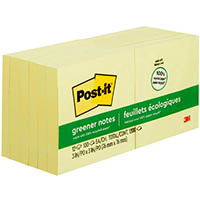 post-it 654-rp 100% recycled greener notes 76 x 76mm yellow pack 12