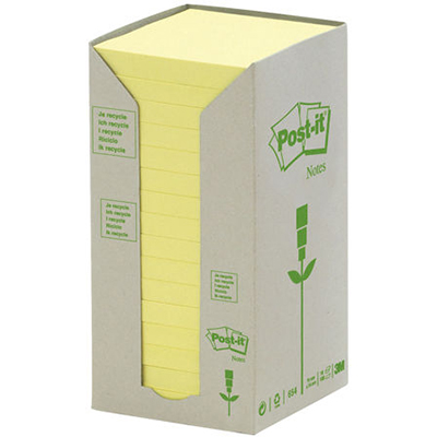 Image for POST-IT 654-RTY RECYCLED NOTES 76 X 76MM CANARY YELLOW PACK 16 from Angletons Office National