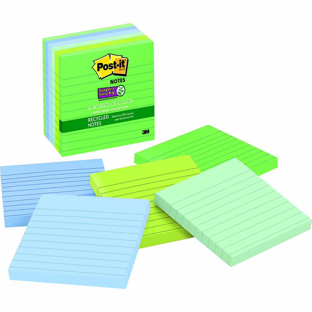 Image for POST-IT 675-6SST RECYCLED SUPER STICKY LINED NOTES 98 X 98MM OASIS PACK 6 from Surry Office National