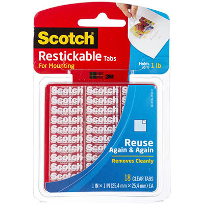 Image for SCOTCH R100 MOUNTING SQUARE TABS REUSABLE 25.4MM CLEAR PACK 18 from Our Town & Country Office National