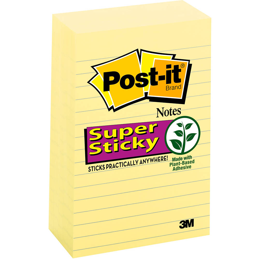 Image for POST-IT 660-5SSCY SUPER STICKY LINED NOTES 101 X 152MM CANARY YELLOW PACK 5 from Mackay Business Machines (MBM) Office National