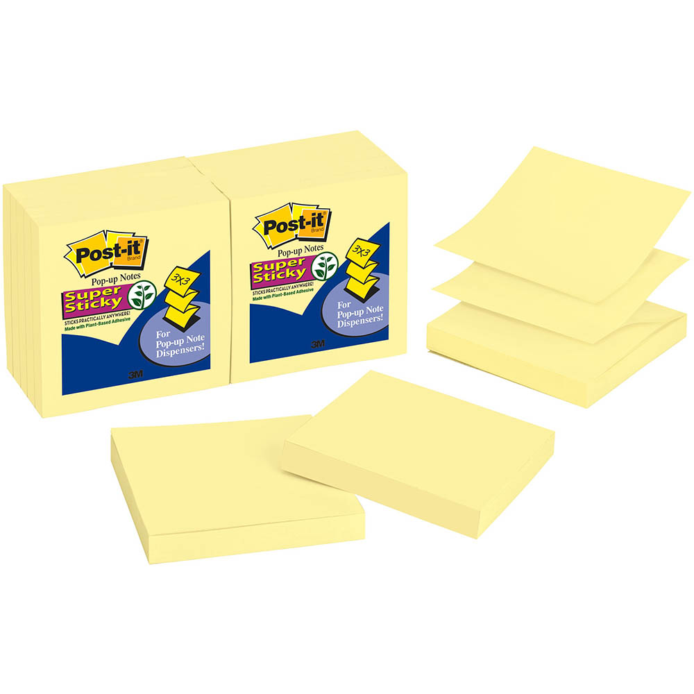 Image for POST-IT R330-12SSCY SUPER STICKY POP UP NOTES 76 X 76MM CANARY YELLOW PACK 12 from Office National Limestone Coast