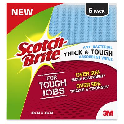 Image for SCOTCH-BRITE ANTI-BACTERIAL THICK AND TOUGH WIPES PACK 5 from Office National Sydney Stationery