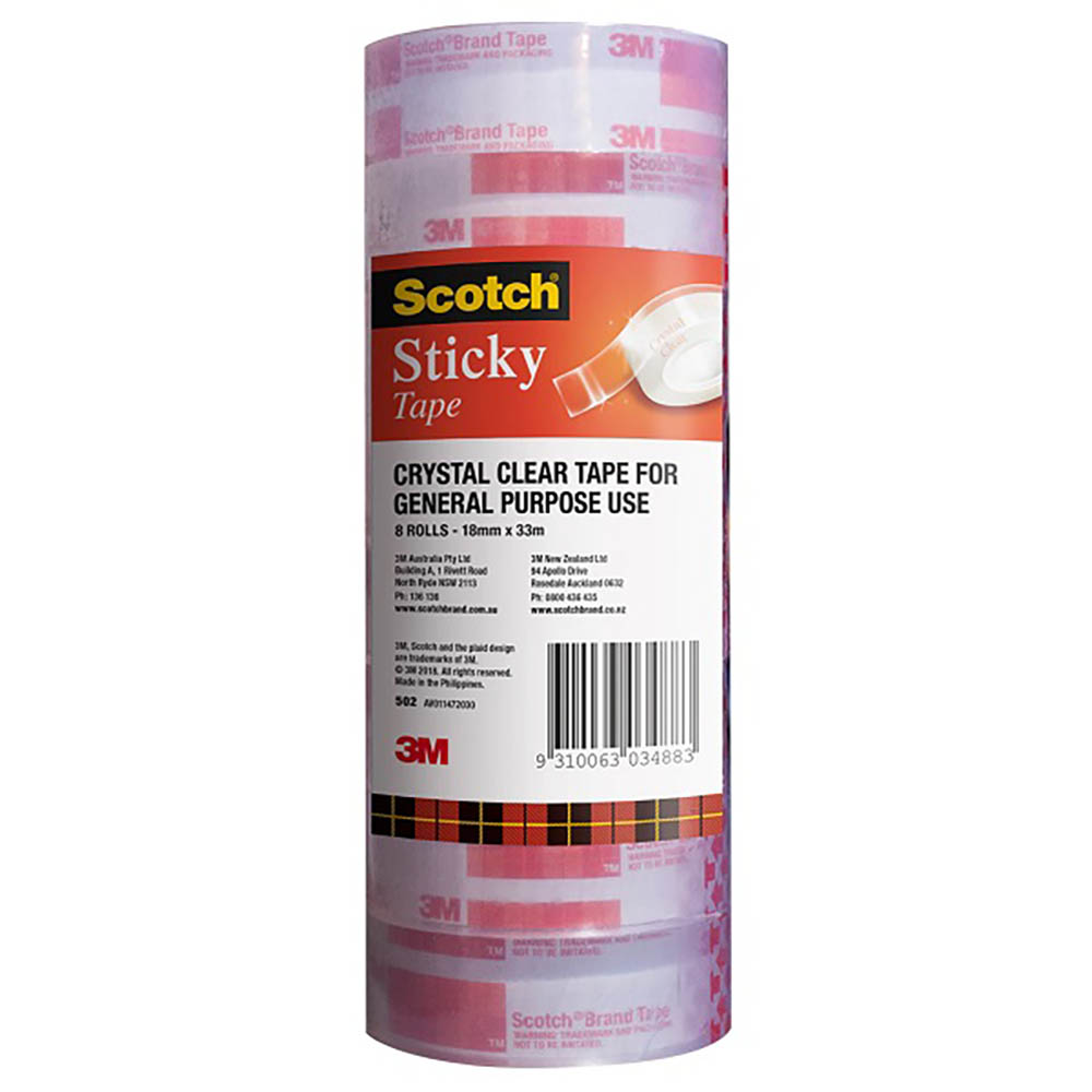 Image for SCOTCH 502 STICKY TAPE 18MM X 33M PACK 8 from OFFICE NATIONAL CANNING VALE