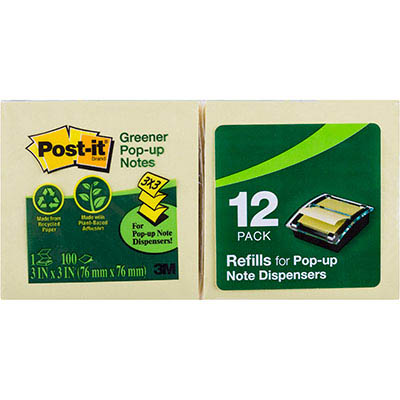 Image for POST-IT R330-RP 100% RECYCLED POP UP NOTES 76 X 76MM YELLOW PACK 12 from Angletons Office National