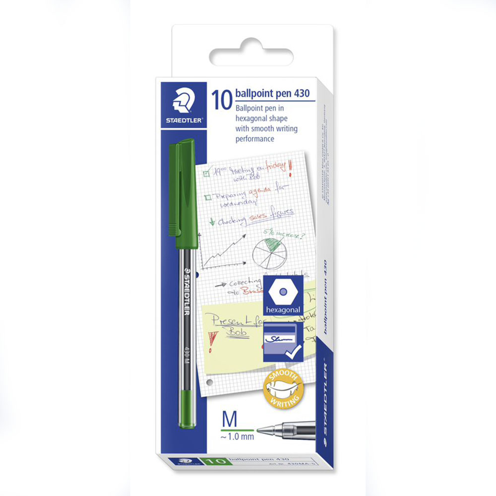 Image for STAEDTLER 430 STICK BALLPOINT PEN MEDIUM GREEN BOX 10 from Connelly's Office National