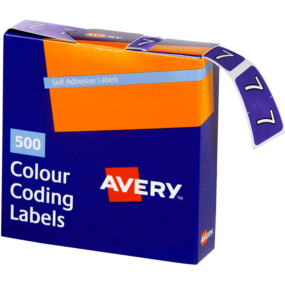 Image for AVERY 43247 LATERAL FILE LABEL SIDE TAB YEAR CODE 7 25 X 38MM PURPLE PACK 500 from Axsel Office National