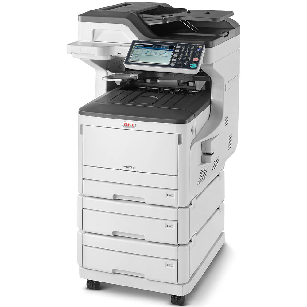 Image for OKI MC873DNX MULTIFUNCTION COLOUR LASER PRINTER DUPLEX, NETWORKED, 2ND/3RD PAPER TRAYS, CASTER BASE A3 from Coleman's Office National