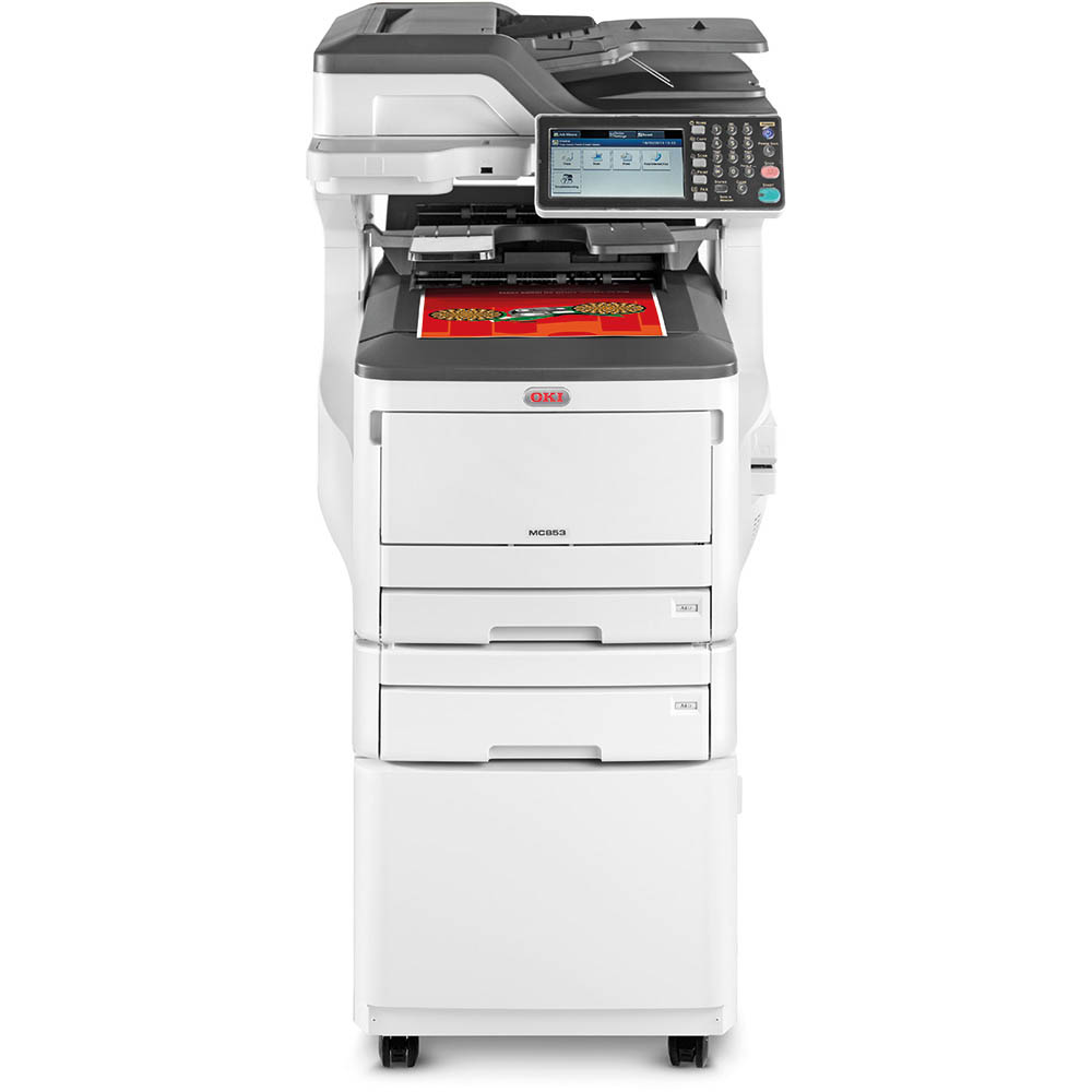 Image for OKI MC853DNCT MULTIFUNCTION COLOUR LASER PRINTER DUPLEX, NETWORKED, 2ND PAPER TRAY, CABINET A3 from Complete Stationery Office National (Devonport & Burnie)