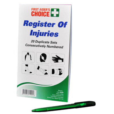 Image for FIRST AIDERS CHOICE REGISTER OF INJURIES BOOK AND PEN from PaperChase Office National