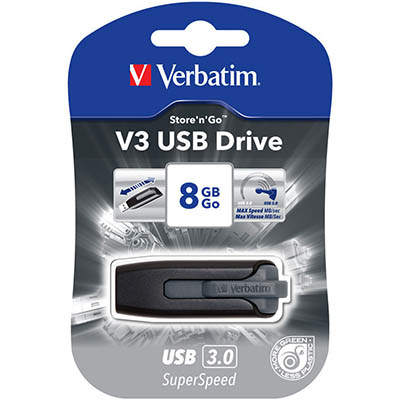 Image for VERBATIM STORE-N-GO V3 USB DRIVE 8GB GREY from Two Bays Office National