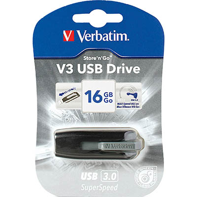 Image for VERBATIM STORE-N-GO V3 USB DRIVE 16GB GREY from Surry Office National
