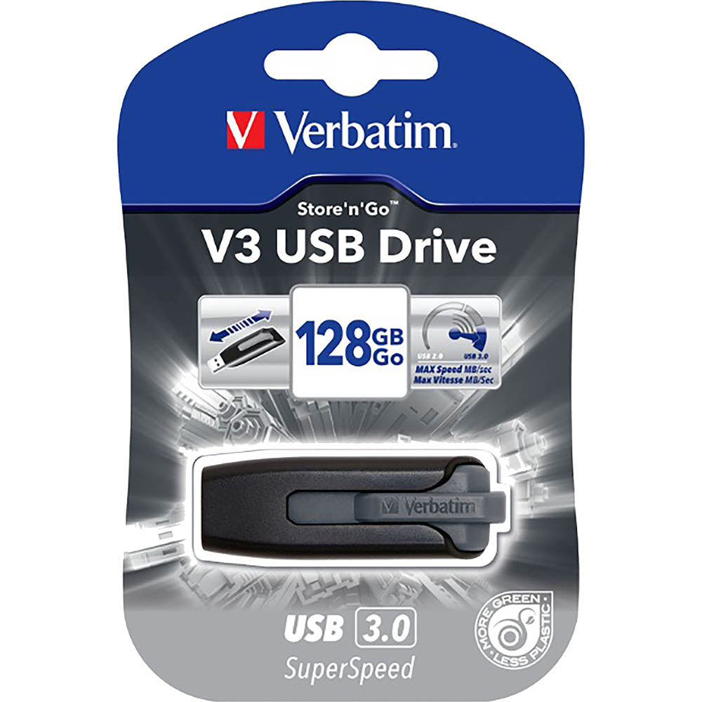 Image for VERBATIM STORE-N-GO V3 USB DRIVE 128GB GREY from PaperChase Office National