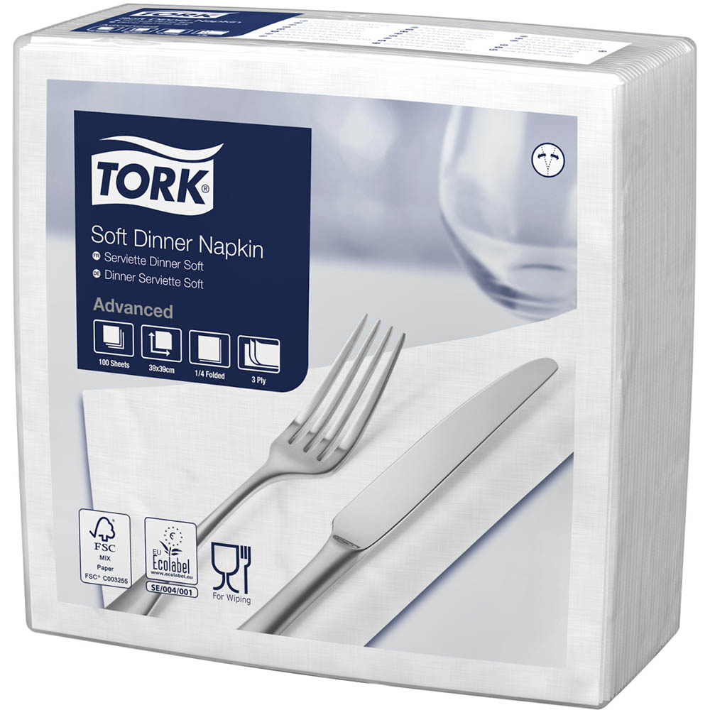 Image for TORK 477577 SOFT DINNER NAPKIN 390 X 390MM WHITE PACK 100 from Office National Hobart