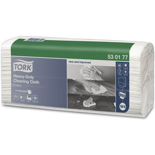 Image for TORK 530177 W4 HEAVY DUTY CLEANING CLOTH FOLDED 385 X 642MM WHITE PACK 60 SHEETS from Office National Sydney Stationery