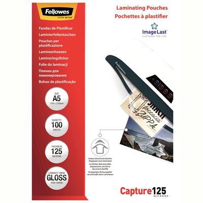 Image for FELLOWES IMPRESS LAMINATING POUCH GLOSS 125 MICRON A5 CLEAR PACK 100 from Angletons Office National