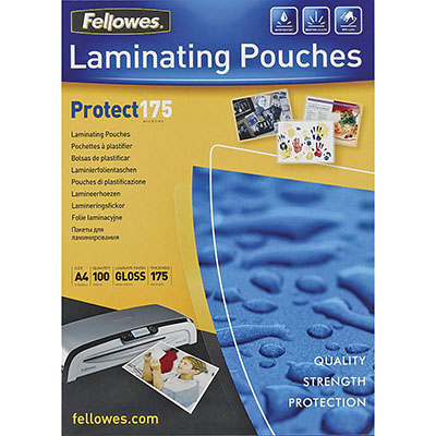 Image for FELLOWES LAMINATING POUCH GLOSS 175 MICRON 59 X 83MM CLEAR PACK 100 from Connelly's Office National