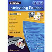 fellowes protect laminating pouch gloss 175 micron a3 clear pack 100