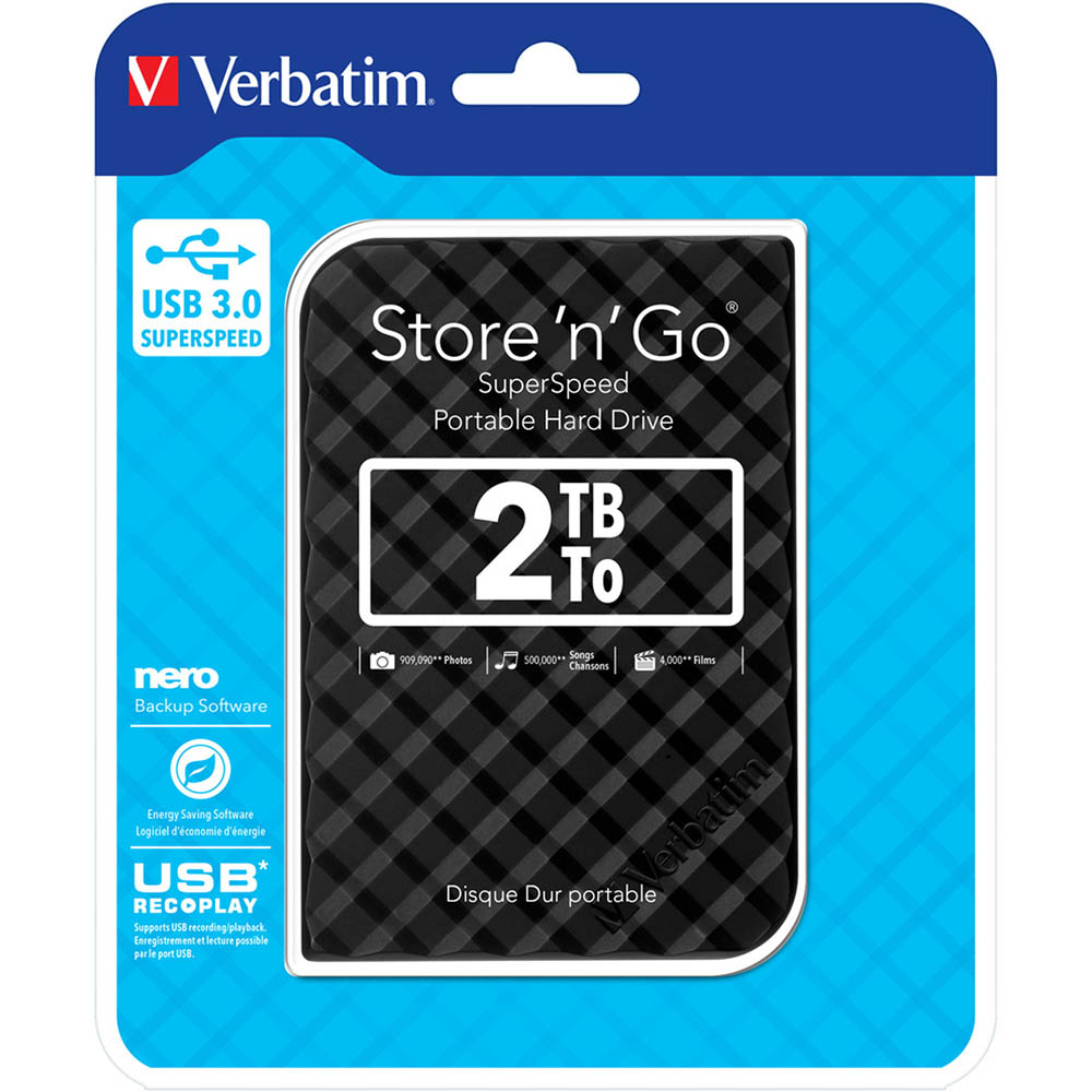 Image for VERBATIM STORE-N-GO USB 3.0 PORTABLE HARD DRIVE 2TB BLACK from Surry Office National