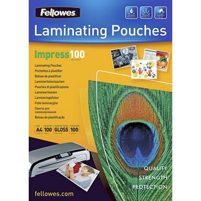 Image for FELLOWES IMPRESS LAMINATING POUCH GLOSS 100 MICRON A4 CLEAR PACK 100 from Two Bays Office National
