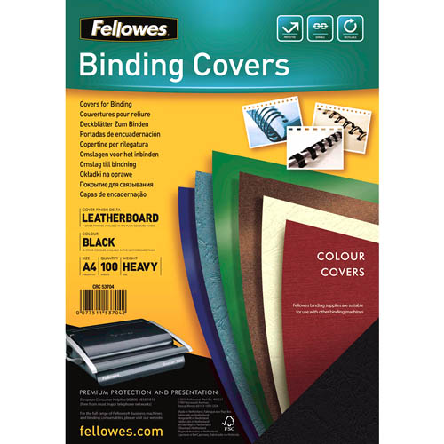 Image for FELLOWES BINDING COVER LEATHERGRAIN 230GSM A4 BLACK PACK 100 from Office National