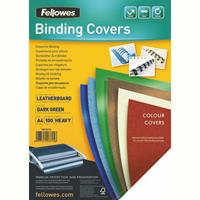 fellowes binding cover leathergrain 230gsm a4 dark green pack 100