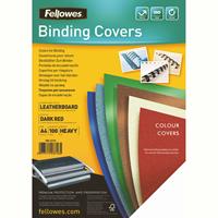 fellowes binding cover leathergrain 230gsm a4 dark red pack 100