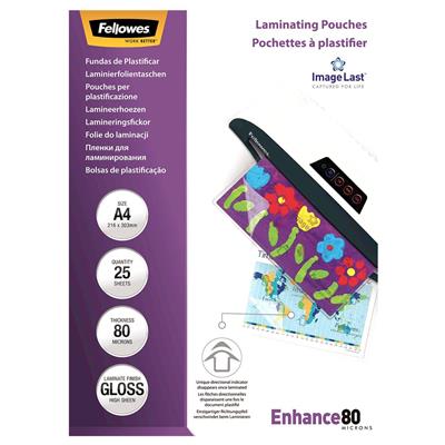 Image for FELLOWES LAMINATING POUCH GLOSS 80 MICRON A4 CLEAR PACK 25 from Aztec Office National Melbourne