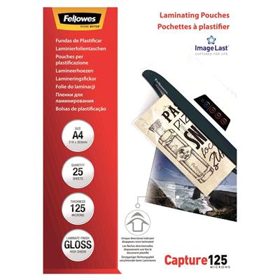 Image for FELLOWES IMAGELAST LAMINATING POUCH GLOSS 125 MICRON A4 CLEAR PACK 25 from Surry Office National