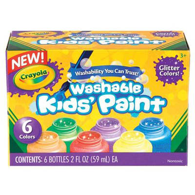 Image for CRAYOLA WASHABLE KIDS PAINTS 59ML GLITTER ASSORTED PACK 6 from Two Bays Office National