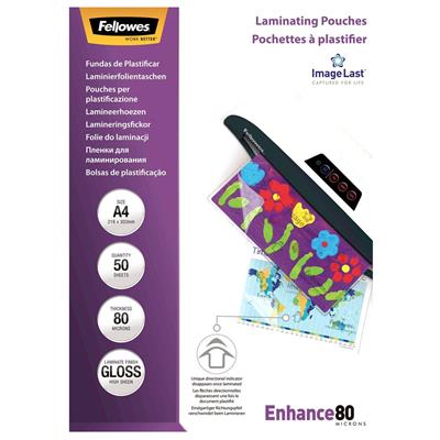 Image for FELLOWES LAMINATING POUCH GLOSS 80 MICRON A4 CLEAR PACK 50 from Office National Sydney Stationery