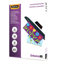 fellowes enhance laminating pouch matte 80 micron a3 clear pack 100