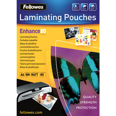 Image for FELLOWES ENHANCE LAMINATING POUCH MATTE 80 MICRON A4 CLEAR PACK 100 from Office National Barossa