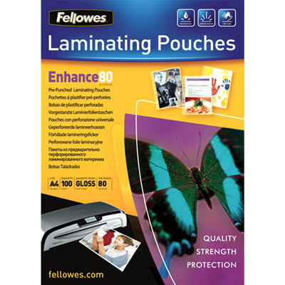 Image for FELLOWES ENHANCE LAMINATING POUCH PRE PUNCHED 80 MICRON A4 CLEAR PACK 100 from Office National Sydney Stationery