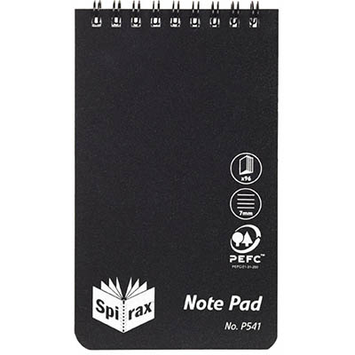 Image for SPIRAX P541 REPORTERS NOTEBOOK SPIRAL BOUND TOP OPEN 96 PAGE 87 X 147MM BLACK from Paul John Office National
