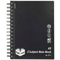 spirax p572 3-subject notebook 7mm ruled side open 300 page a5 black