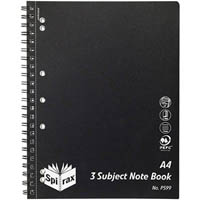 spirax p599 3-subject notebook 7mm ruled side open a4 300 page black