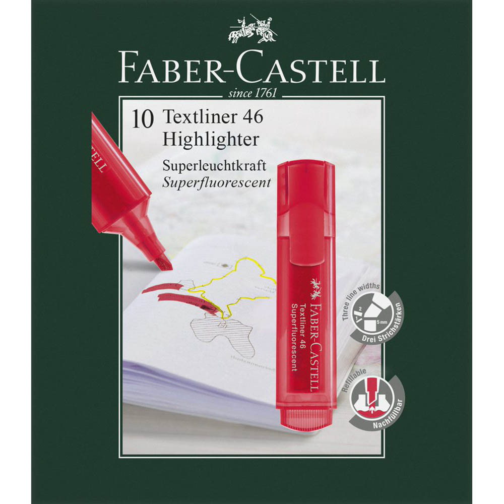 Image for FABER-CASTELL TEXTLINER ICE HIGHLIGHTER CHISEL RED BOX 10 from Office National Perth CBD