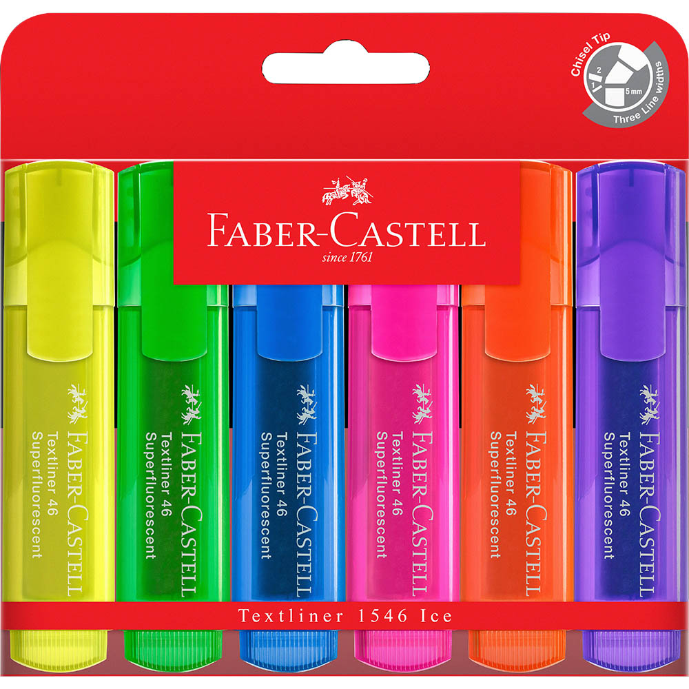 Image for FABER-CASTELL TEXTLINER ICE HIGHLIGHTER CHISEL ASSORTED WALLET 6 from Office National Perth CBD